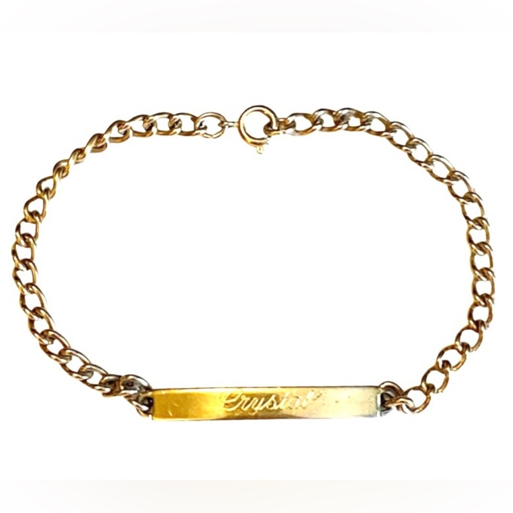 CRYSTAL name ID bracelet Vintage Gold